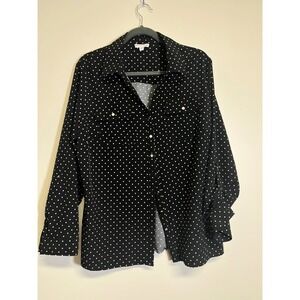 Notations Women's Black & White Faren Polka Dot Shirt Size 1X‎
